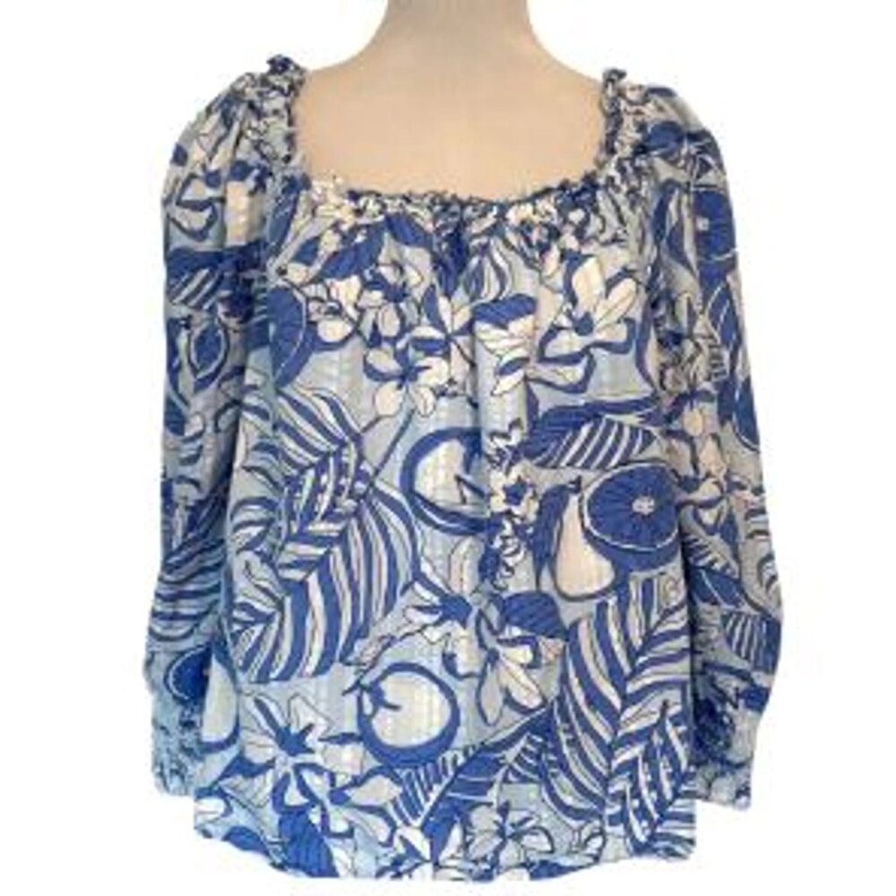 Vineyard Vines Painted Palm Beach Smocked Top XS On/Off Shoulder - Picture 3 of 7